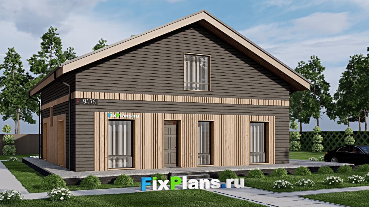 Одноэтажный дом с мансардой  F-9476 — фасад