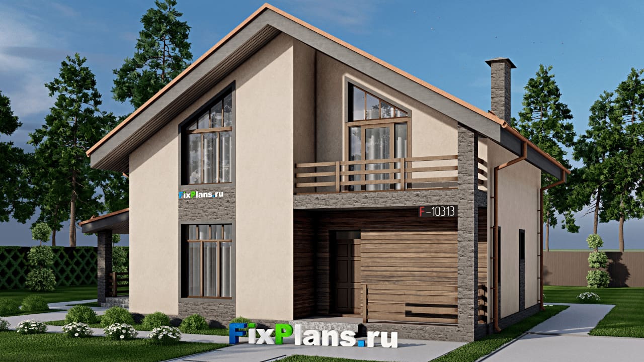 Одноэтажный дом с мансардой  F-10313 — фасад