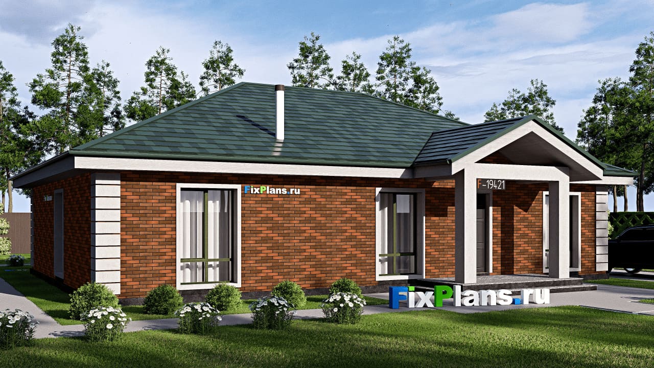Одноэтажный дом F-19421 — фасад