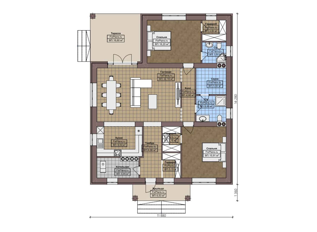 Планировка Одноэтажный дом F - 2879